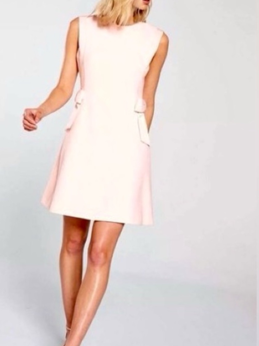 TED BAKER Meline Pale Blush Pink Sleeveless Side Bow Mini Dress
